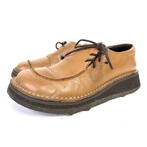 Vintage Tan Leather Lace-Up Platform Shoes